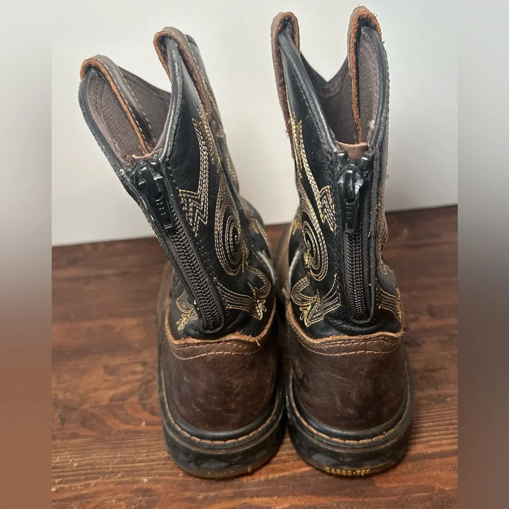 Georgia Boot Carbo-Tec Kids Us Size 2‎ Pull-On Zip Saddle Boot Brown GB00343C.